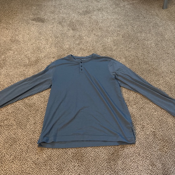 Men’s Performance Steel Blue Long Sleeve Henley - Picture 1 of 2